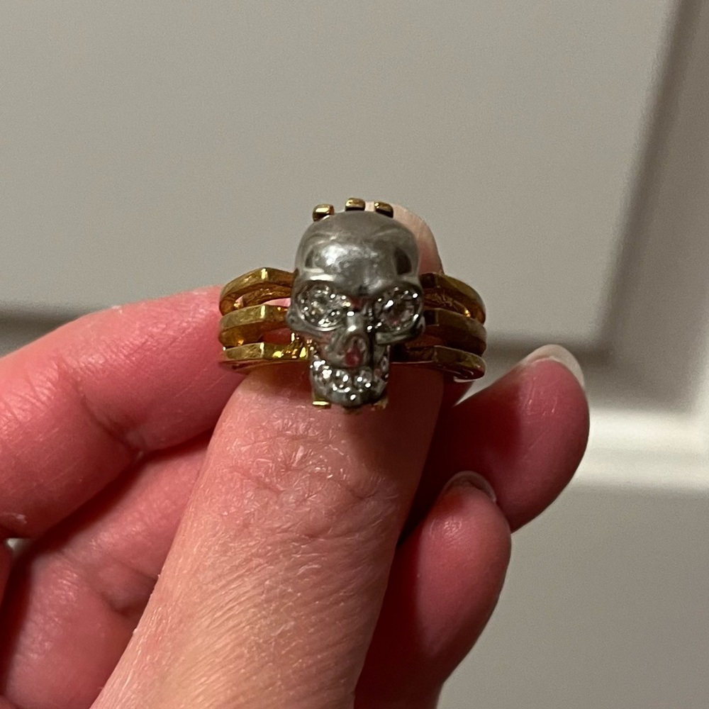 Alexander McQueen Gold tone and Silver tone Skull Ring with Swarovski crystals